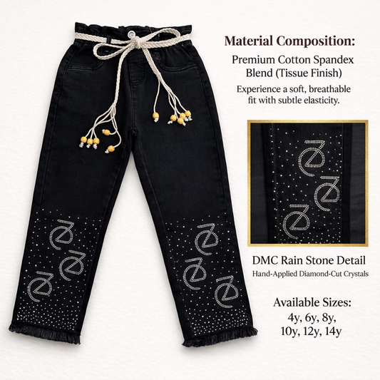 Girls Stoned Regular Fit Long Pant | Mid Blue