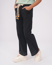Girls Baggy Jeans with Rain Stone | Black & Saga Green Set