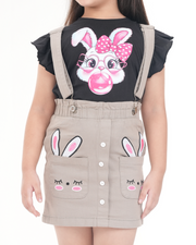 Cloud Bunny Suspender Skirt Set (Gray+Black )