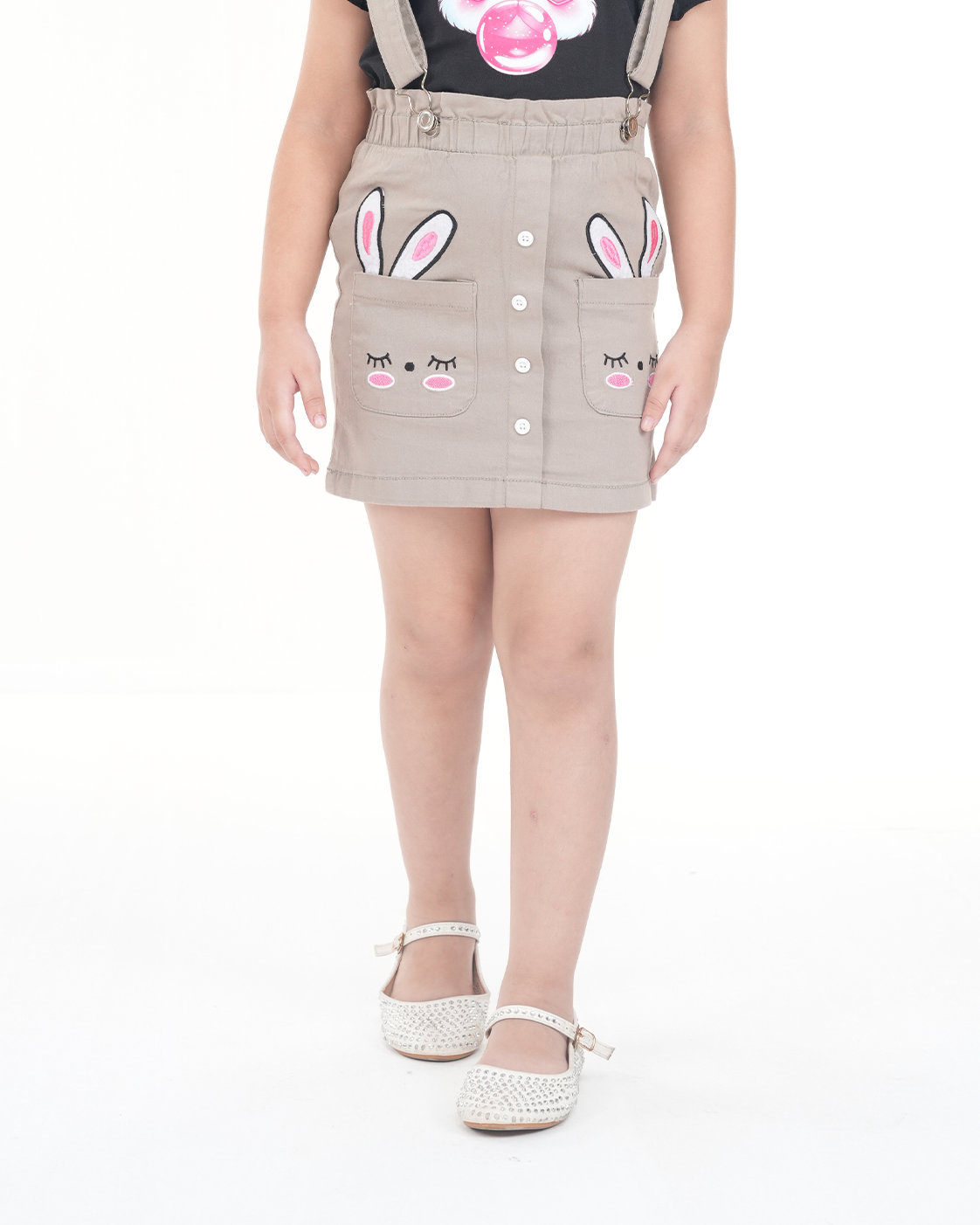 Cloud Bunny Suspender Skirt Set (Gray+Black )