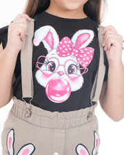 Cloud Bunny Suspender Skirt Set (Gray+Black )