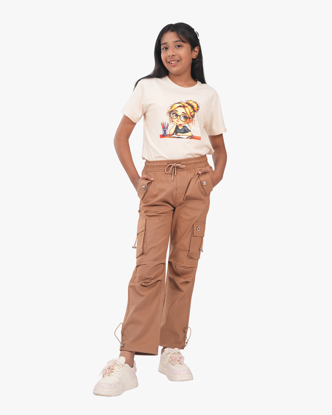Olive & Stone Beige Girls' Twill Baggy Cargo set