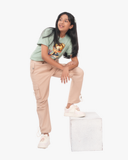 Cream & Saga Green Girls' Twill Baggy Cargo set