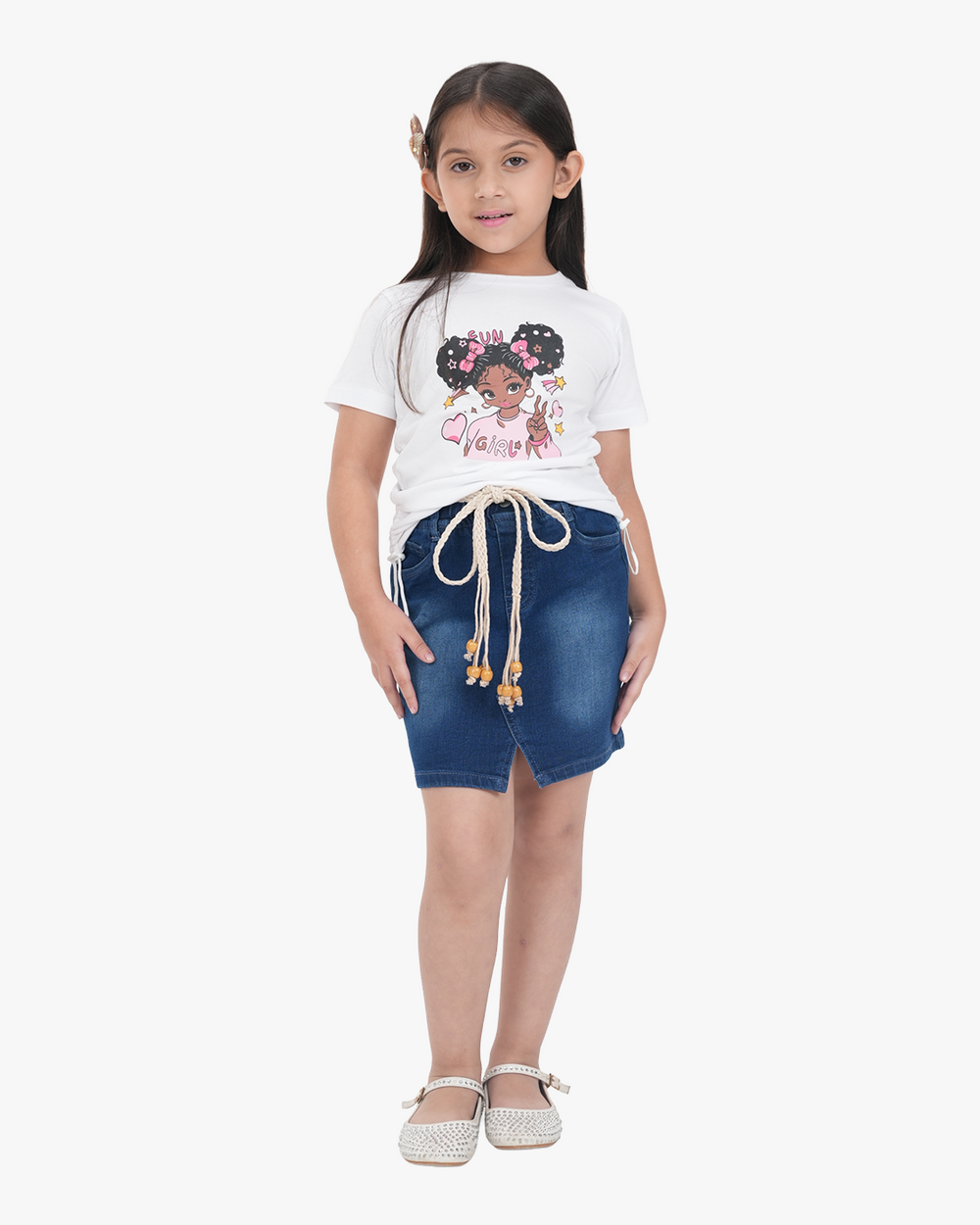 Girls Denim Skirts Set | Indigo Blue & White
