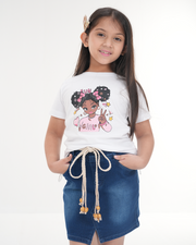 Girls Denim Skirts Set | Indigo Blue & White