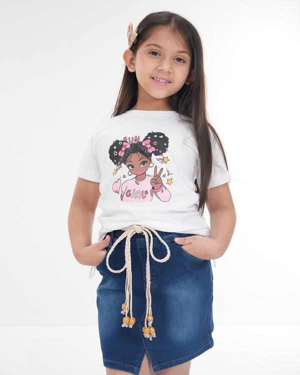 Girls Denim Skirts Set | Indigo Blue & White