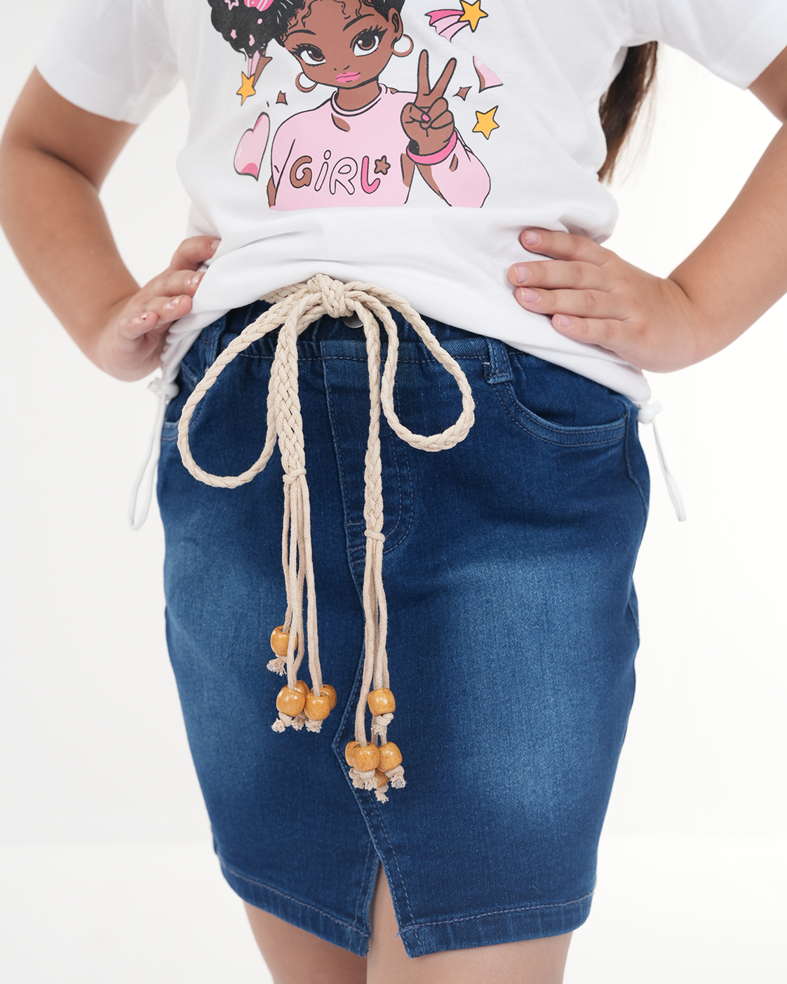 Girls Denim Skirts Set | Indigo Blue & White