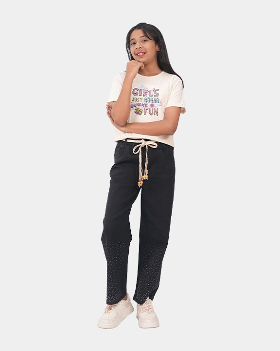 Rain Stoned Denim Baggy Pant | Charcoal Grey