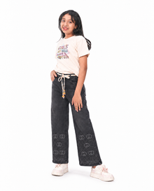 Circle Stoned Denim Baggy | Grey | Free T-Shirt