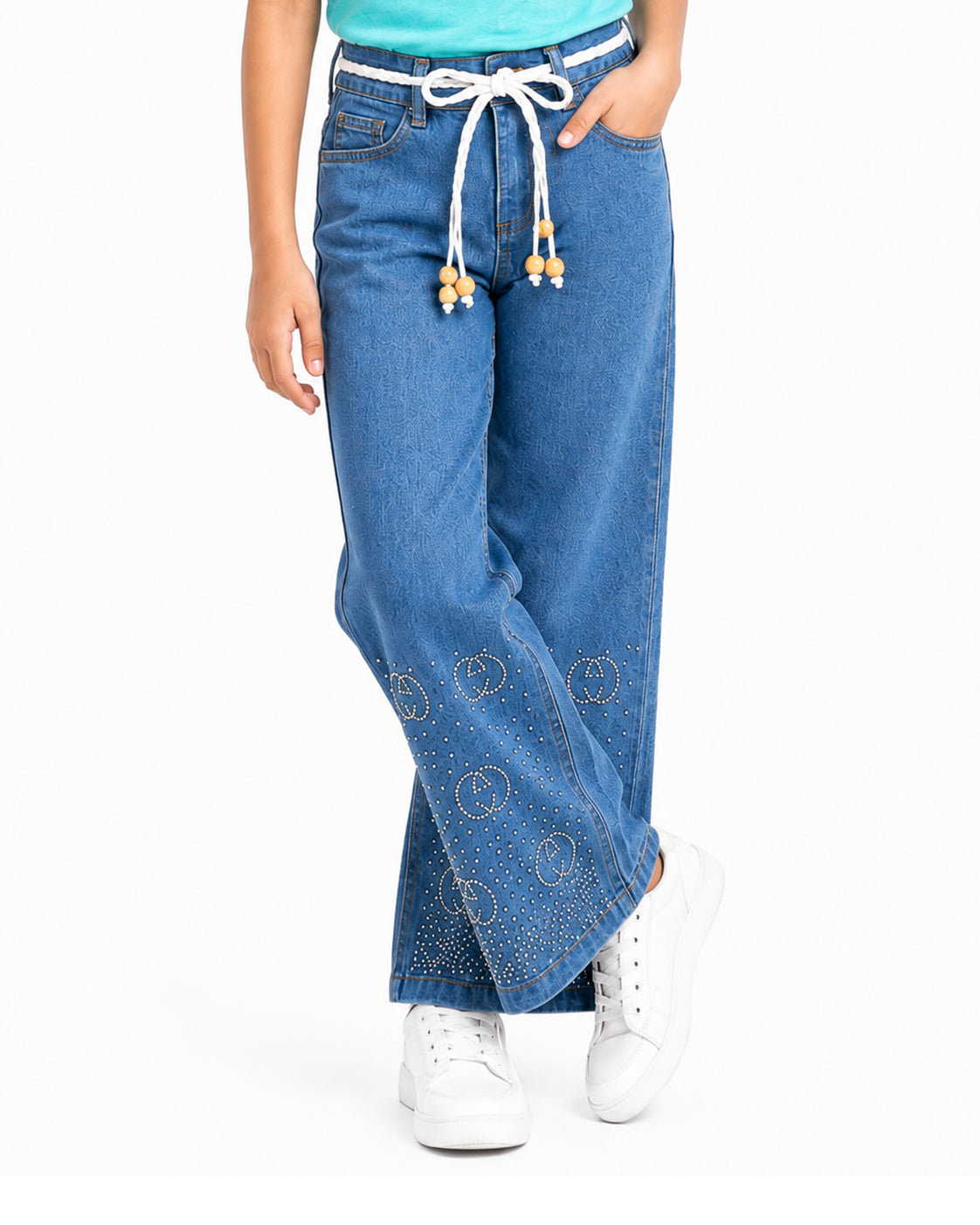 Circle Stoned Midblue & SagaGreen Denim Baggy Set Secondary image