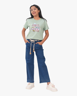 Rain Stoned Denim Baggy Pant | Indigo Blue