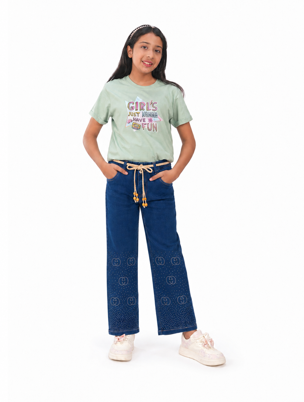 Circle Stoned Denim Baggy | Indigo Blue | Free T-Shirt