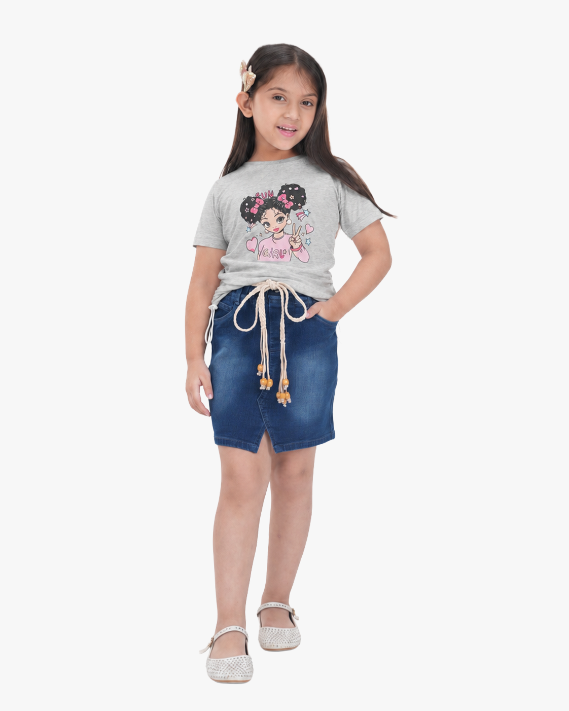 Girls Denim Skirts Set | Indigo blue & Grey Main image