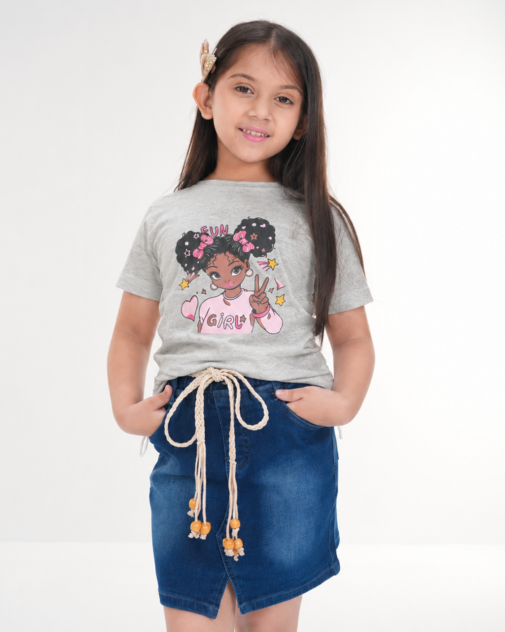 Girls Denim Skirts Set | Indigo blue & Grey