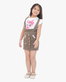 Meadow Bunny Suspender Skirt Set (Olive+White)