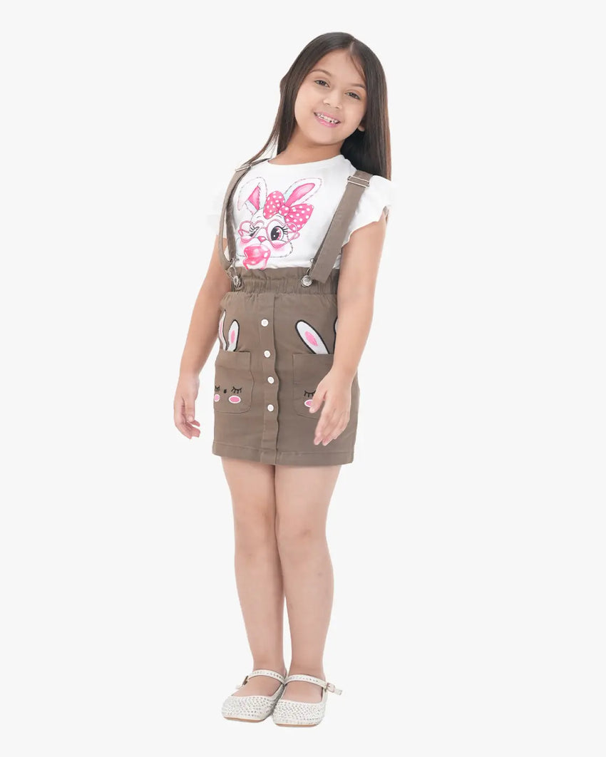 Forest Bunny Suspender Skirt Set (Deep Olive+White)