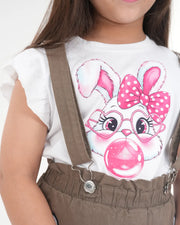 Forest Bunny Suspender Skirt Set (Deep Olive+White)