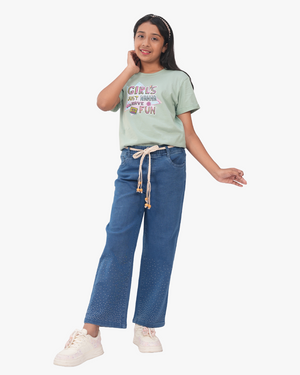 Rain Stoned Denim Baggy Pant | Mid Blue