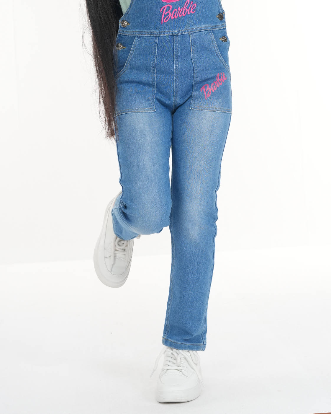 Denim Romper Set | Romper+T-Shirt | Mid Blue + Sea Green