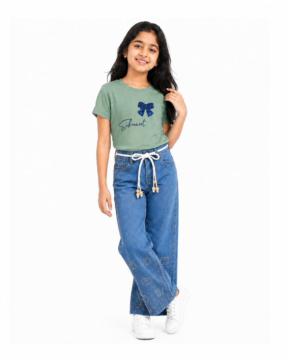 Circle Stoned Denim Baggy Pant | Mid Blue