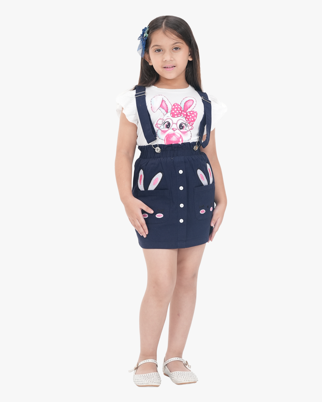 Classic Bunny Suspender Skirt Set (Navy+White)