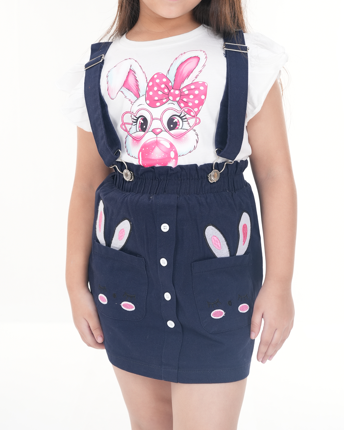 Classic Bunny Suspender Skirt Set (Navy+White) Secondary image