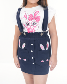Classic Bunny Suspender Skirt Set (Navy+White)