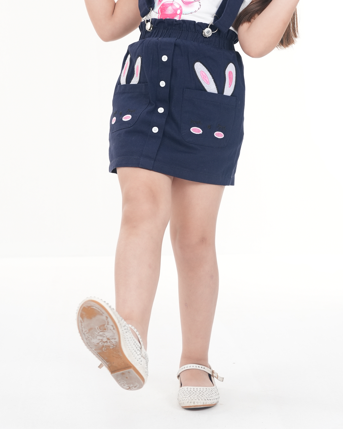 Classic Bunny Suspender Skirt Set (Navy+White)