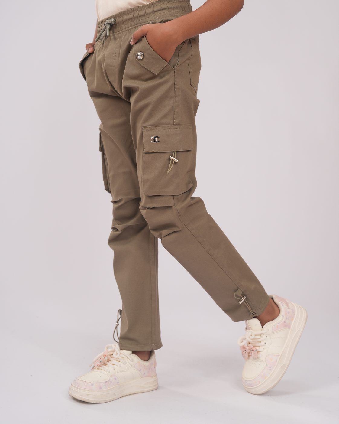 Olive & Stone Beige Girls' Twill Baggy Cargo set Secondary image