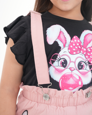 Blush Bunny Suspender Skirt Set (Pink+Black)