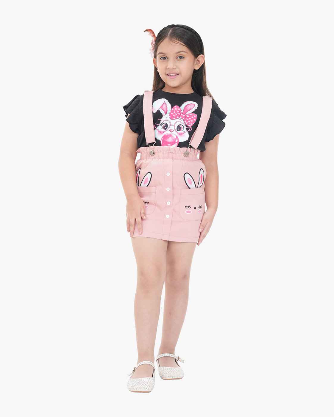 Blush Bunny Suspender Skirt Set (Pink+Black)