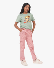 Cream & Saga Green Girls' Twill Baggy Cargo set