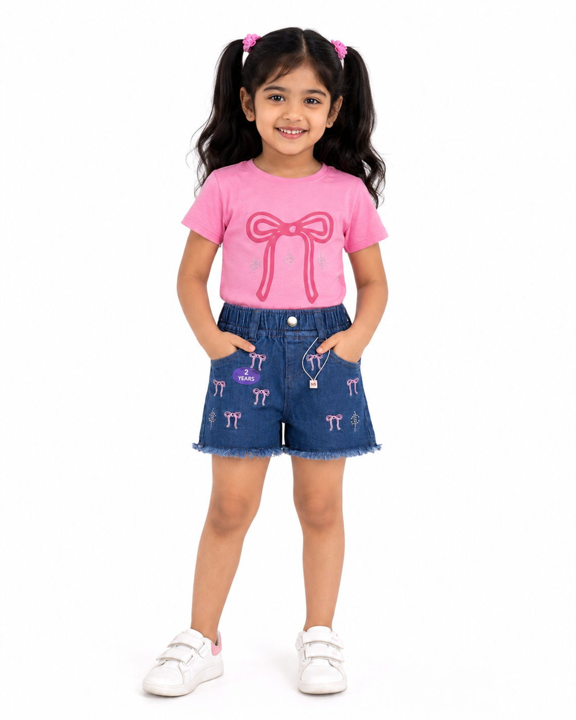 Kids Drop Shoulder T-Shirt & Shorts Set | Pink Main image