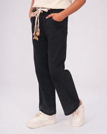 Rain Stoned Denim Baggy Pant | Black