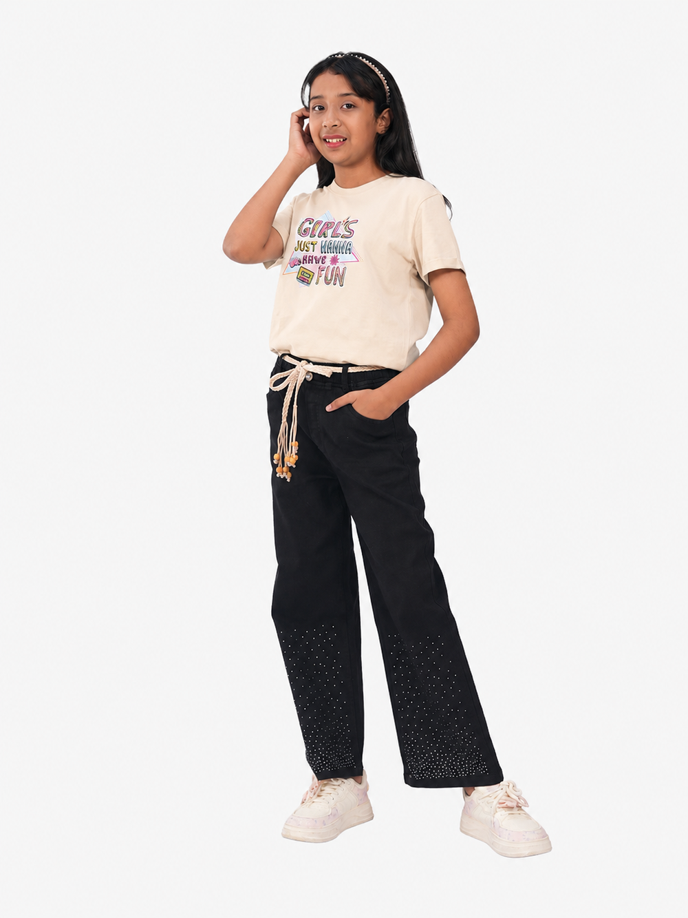 Rain Stoned Denim Baggy Pant | Black