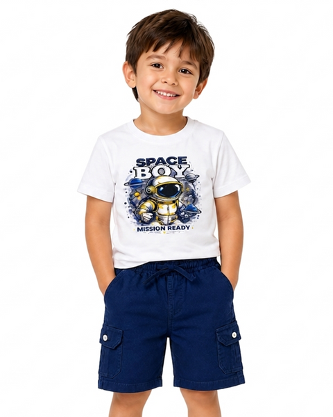 SpaceBoy Boy's Cargo Shorts (NavyBlue & White)