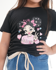 Girls Denim Skirts Set | MidBlue & Black