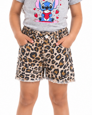 Girls Leopard Summer Shorts Sets | Grey