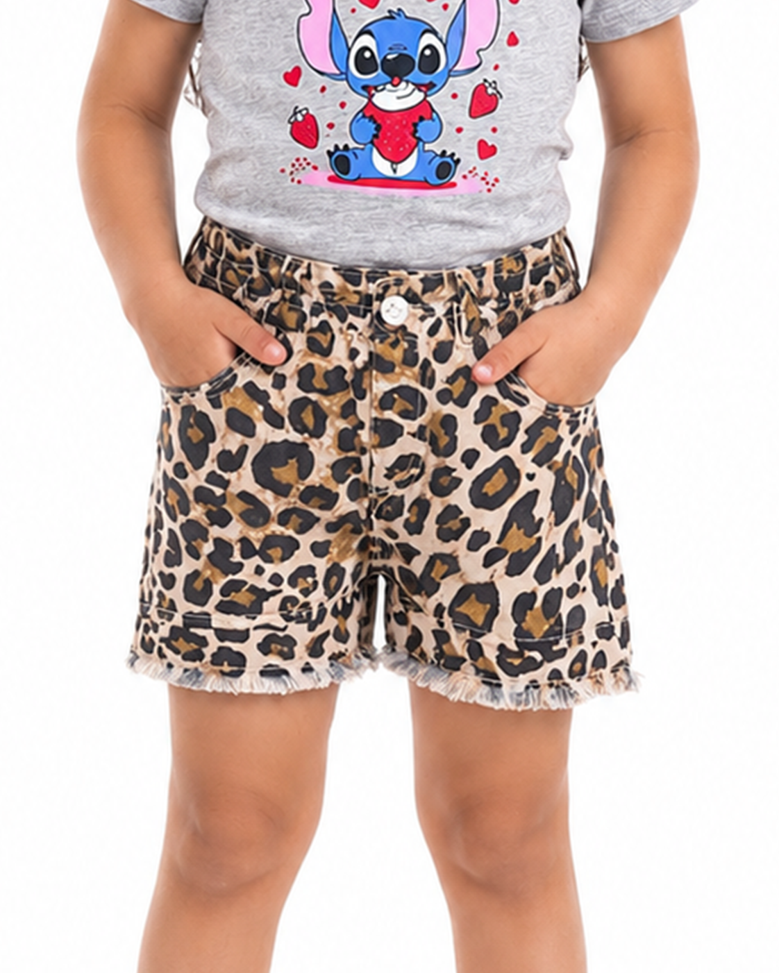 Girls Leopard Summer Shorts Sets | Grey