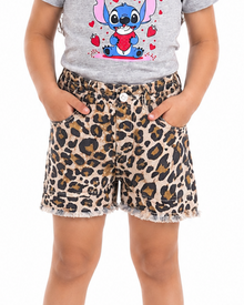 Girls Leopard Summer Shorts Sets | Grey