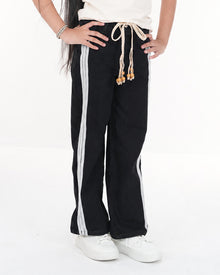Girls Twill Denim Baggy Pant | Black & Beige Set