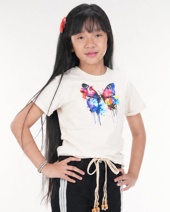 Girls Twill Denim Baggy Pant | Black & Beige Set