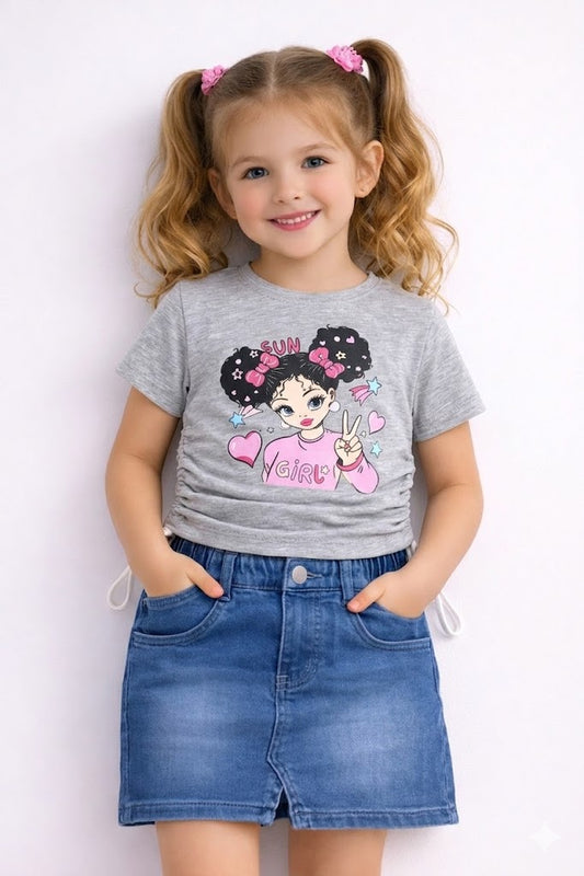 Cute Fun Girls Denim Skirts Set | Grey