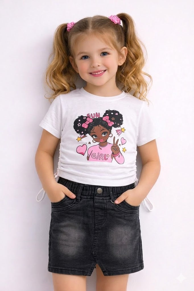 Cute Fun Girls Denim Skirts Set | Grey