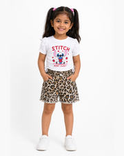 Girls Leopard Summer Shorts Sets | White